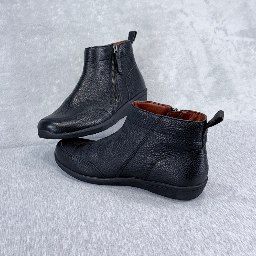 Vionic Lois Ankle Boots Women 8 Black Tumbled Leather Side Zip Comfort Booties